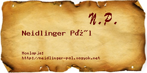 Neidlinger Pál névjegykártya